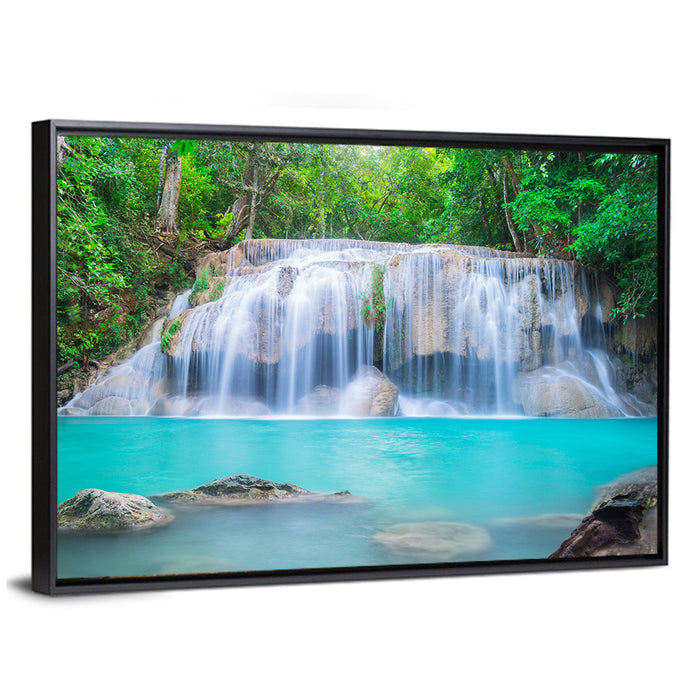 Turquoise Pool Waterfall in Thailand Wall Art as a framed canvas