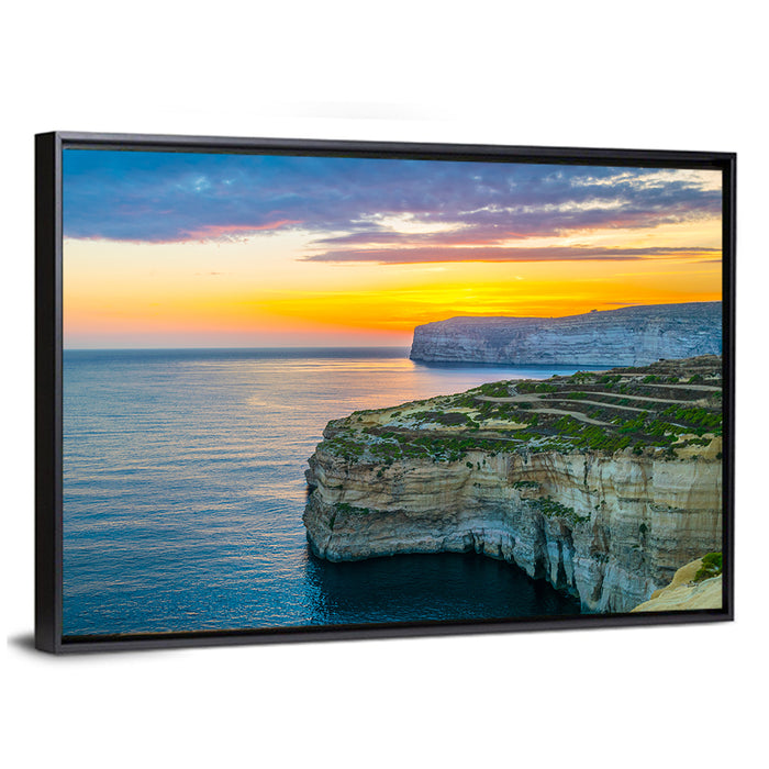 Dwejra Cliffs Sunset, San Lawrenz Wall Art as a framed canvas