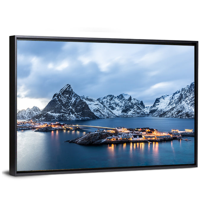Blue Hour Over Reine, Lofoten Wall Art as a framed canvas