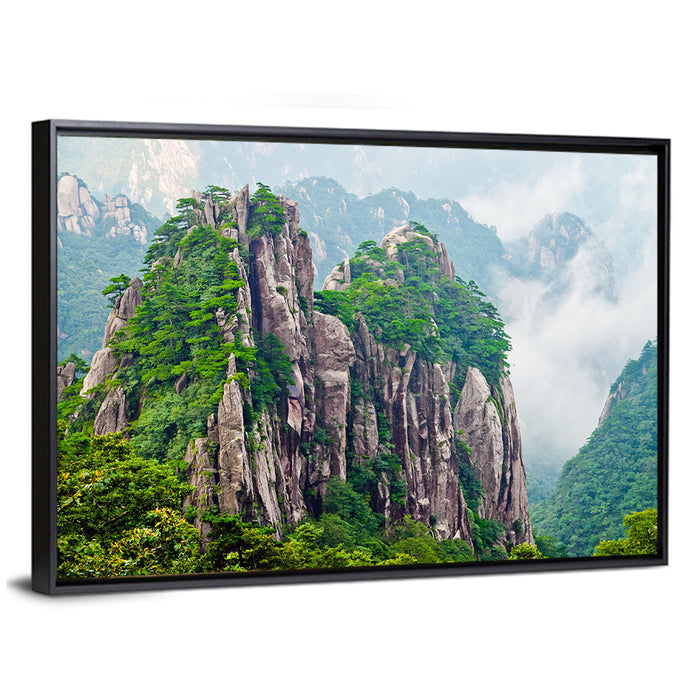 Mount Huangshan Misty Peaks Wall Art as a framed canvas