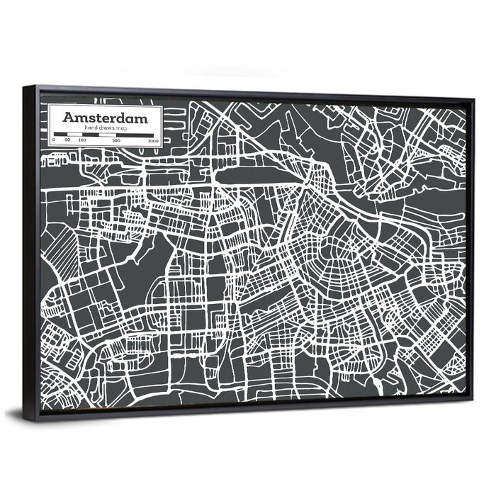 Amsterdam Canal Map Wall Art as a framed canvas