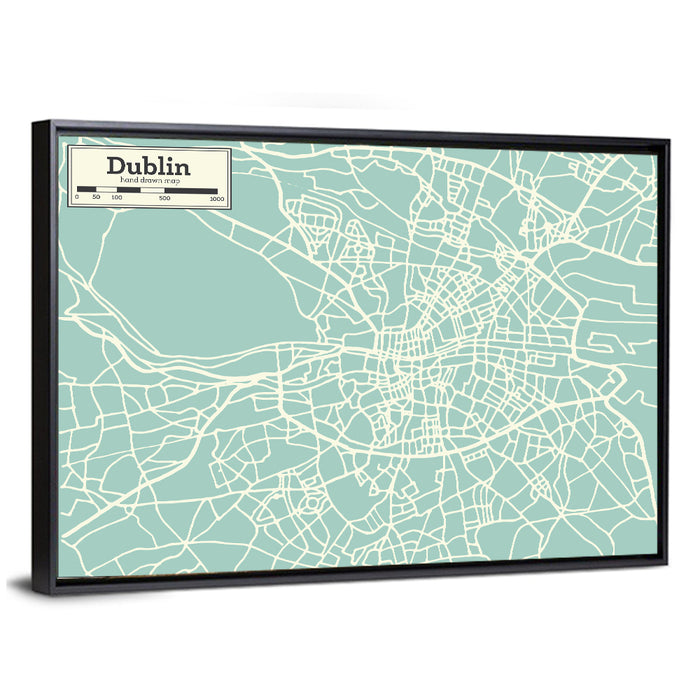 Dublin Street Grid Map Wall Art as a framed canvas