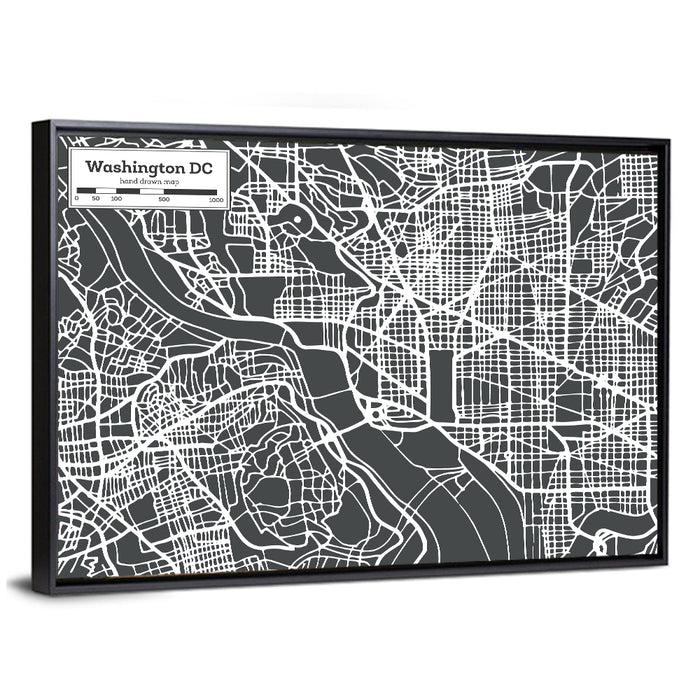 Washington D.c. River Grid Map Wall Art as a framed canvas
