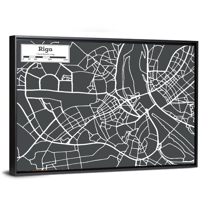 Riga Aerial Map Wall Art as a framed canvas