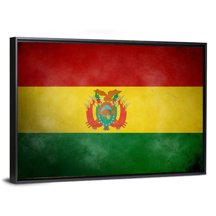 Vintage Bolivian Flag with Coat of Arms Wall Art as a framed canvas