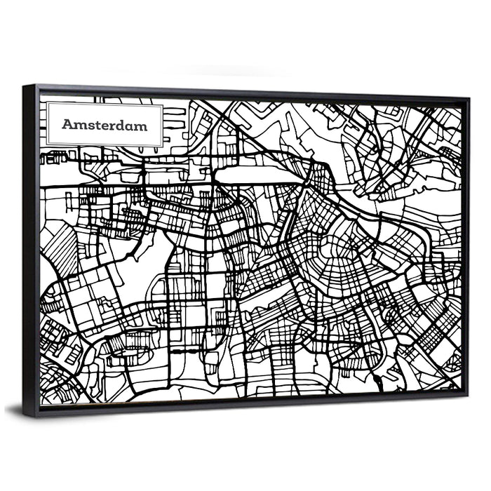Amsterdam Canals Map Wall Art as a framed canvas