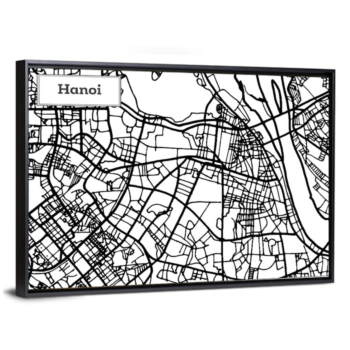 Hanoi Grid Map Wall Art as a framed canvas