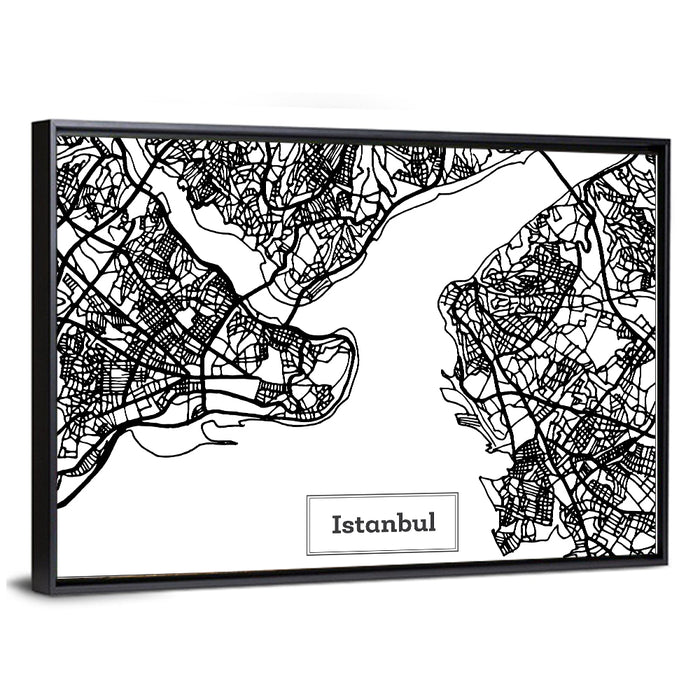 Istanbul Bosphorus Map Wall Art as a framed canvas