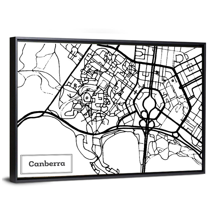 Canberra Street Network Map Wall Art as a framed canvas