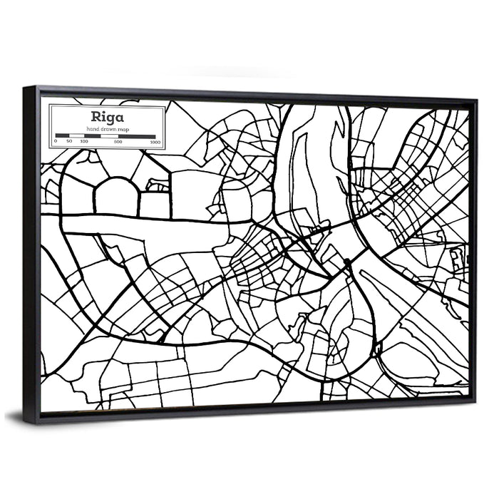 Riga City Map Wall Art as a framed canvas