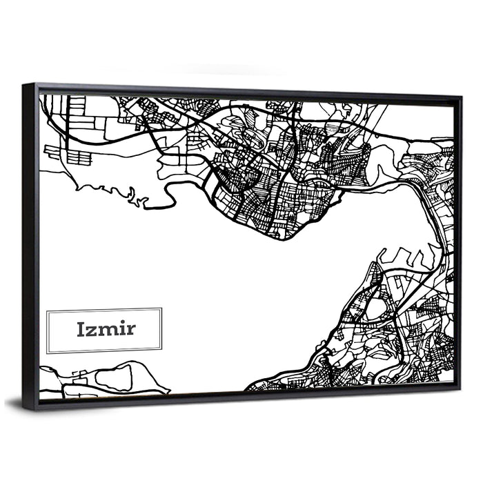 Izmir Coastal Map Wall Art as a framed canvas