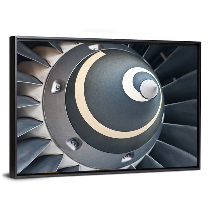 Jet Engine Turbine Spinner Close-up Wall Art as a framed canvas