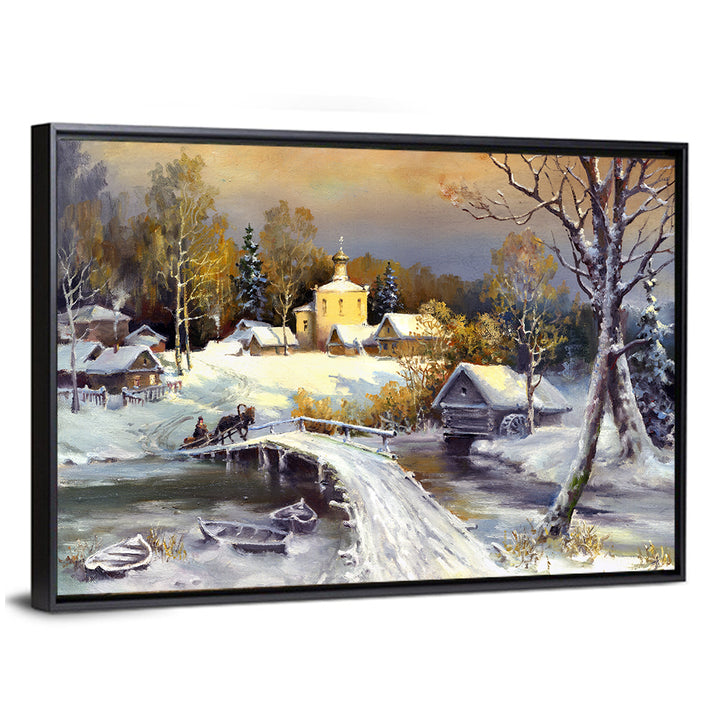 Snowy Village Bridge Wall Art