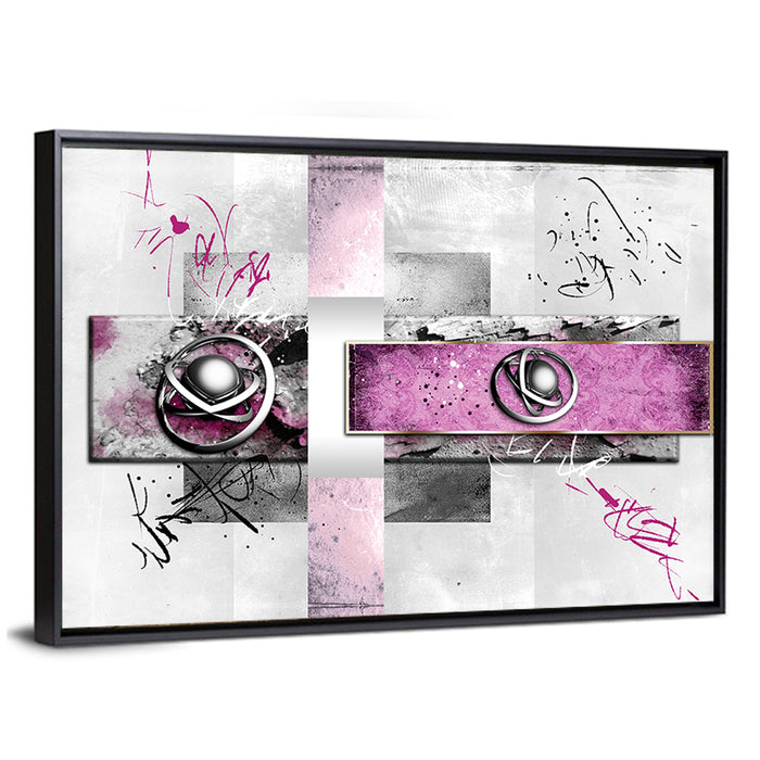 Magenta Orbital Spheres Wall Art as a framed canvas