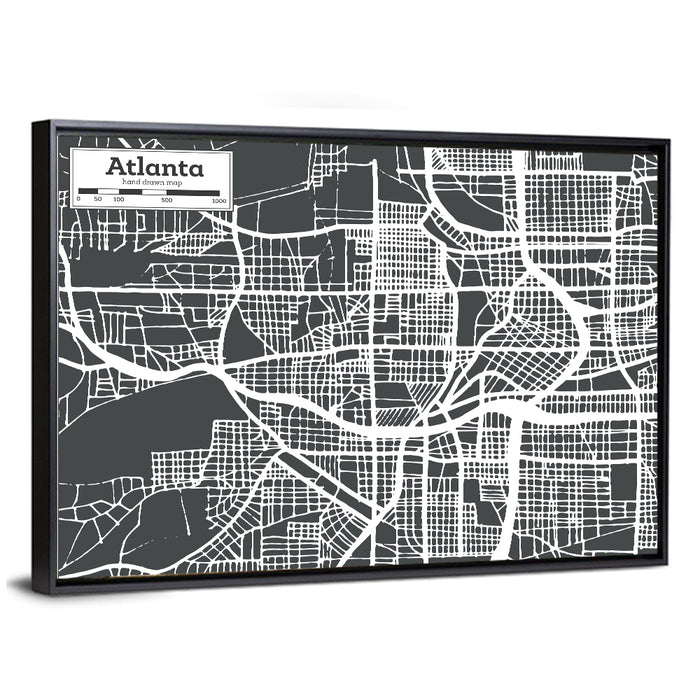 Atlanta Street Grid Map Wall Art as a framed canvas