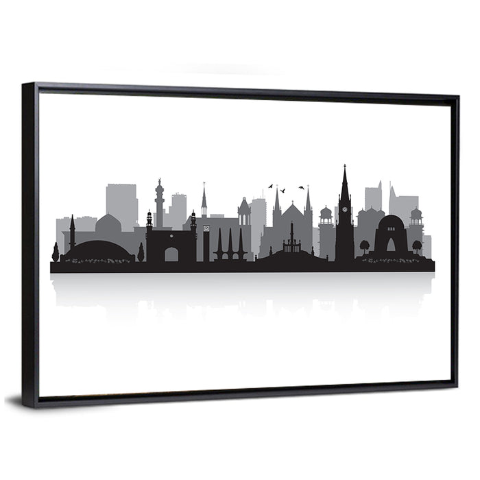 Karachi Skyline Silhouette Wall Art as a framed canvas