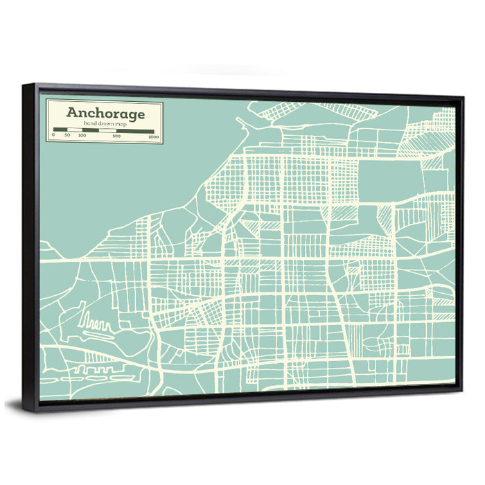 Anchorage, Alaska Map Wall Art as a framed canvas