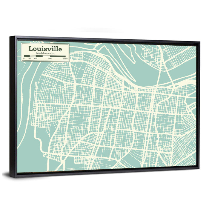 Louisville Kentucky Minimalist City Map Wall Art as a framed canvas