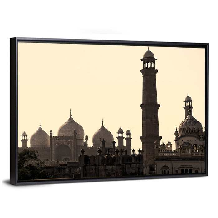 Badshahi Mosque Silhouette Wall Art as a framed canvas
