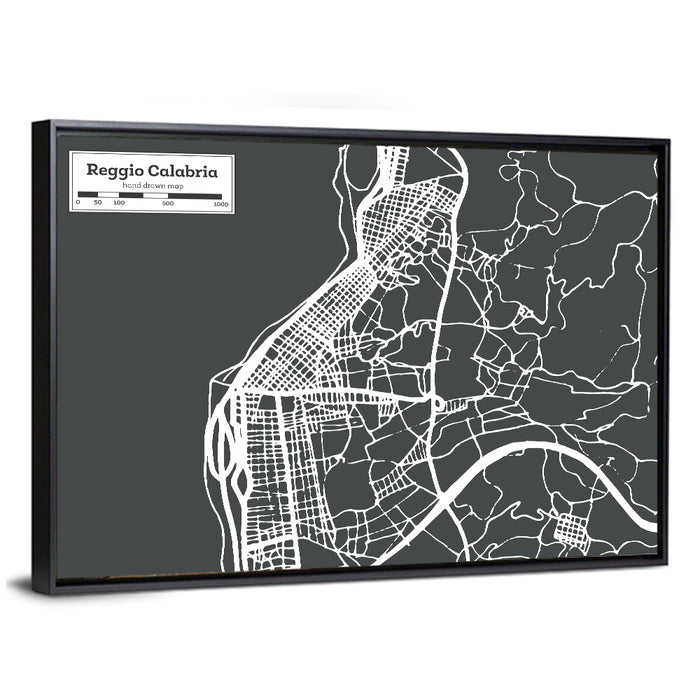 Reggio Calabria Minimalist City Map Wall Art as a framed canvas