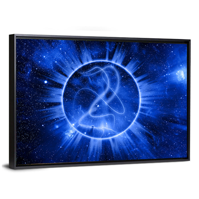 Cosmic Rays Over Blue Nebula Wall Art as a framed canvas