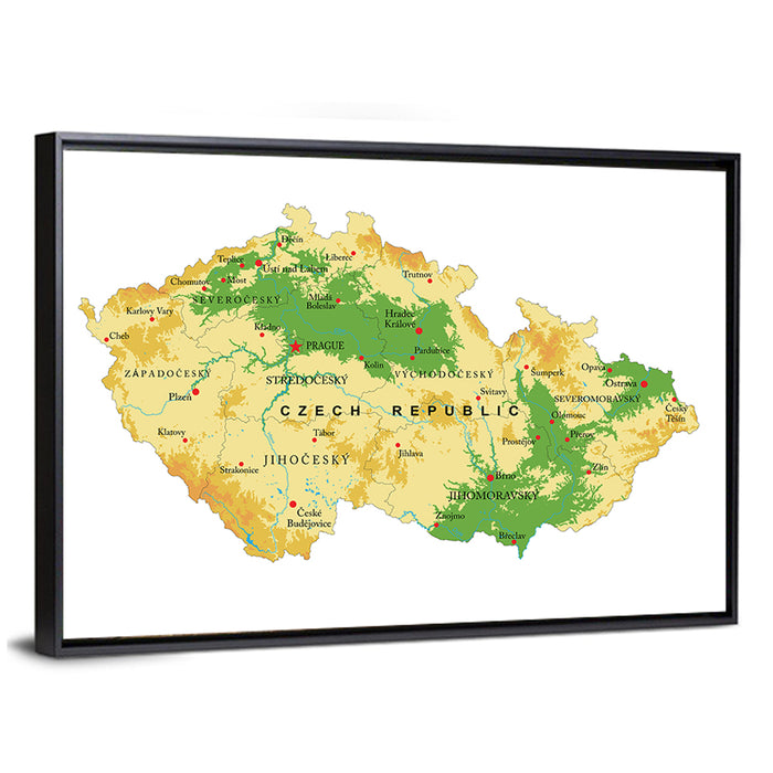 Czech Republic Topographic Relief Map Wall Art as a framed canvas