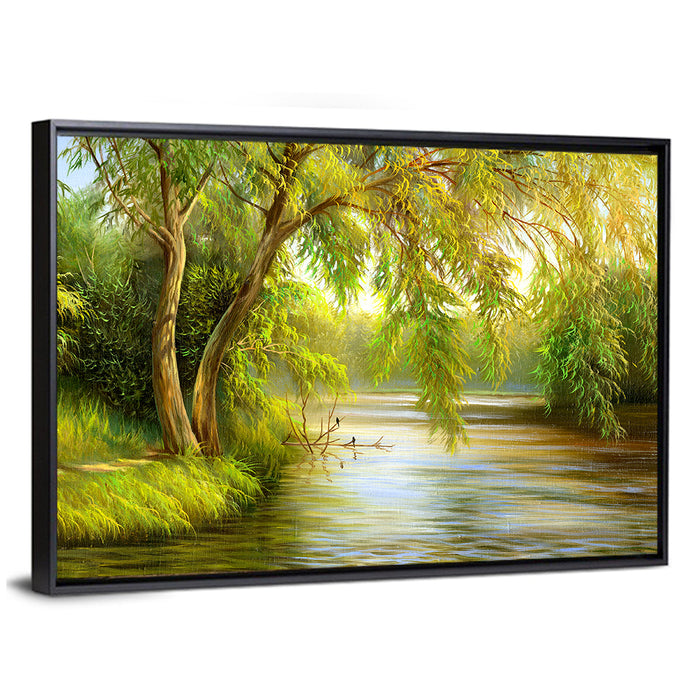 Summer Lake in the Woods Wall Art as a framed canvas