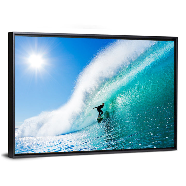 Surfer Inside Blue Barrel Wave Wall Art