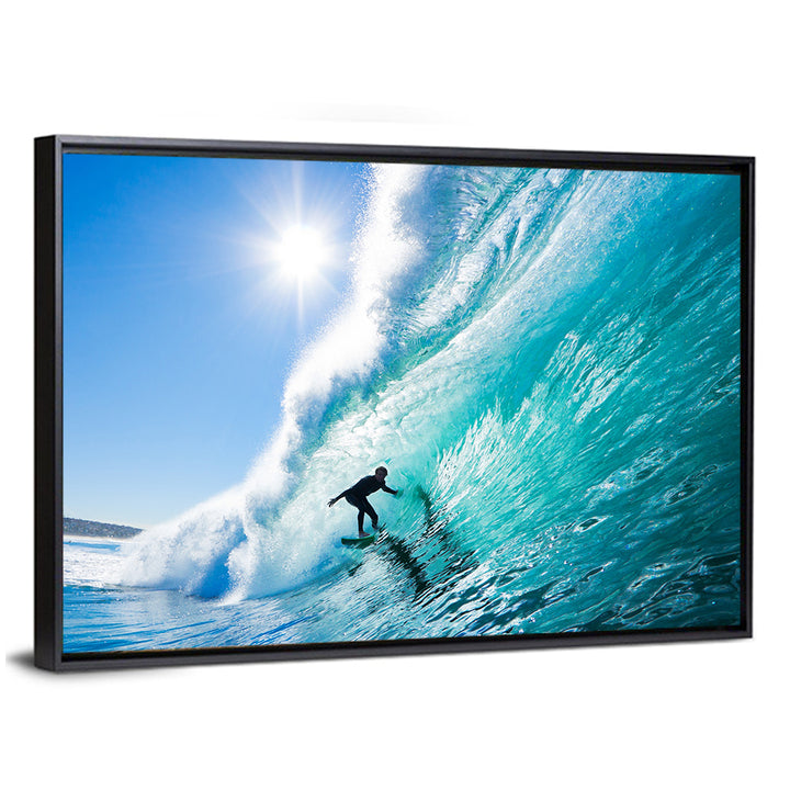 Sunlit Blue Wave with Surfer Wall Art