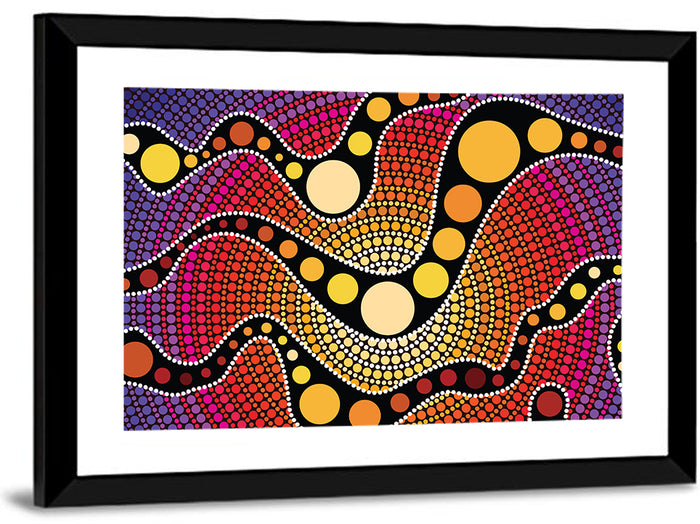 Aboriginal Dot Waves Wall Art as a framed print
