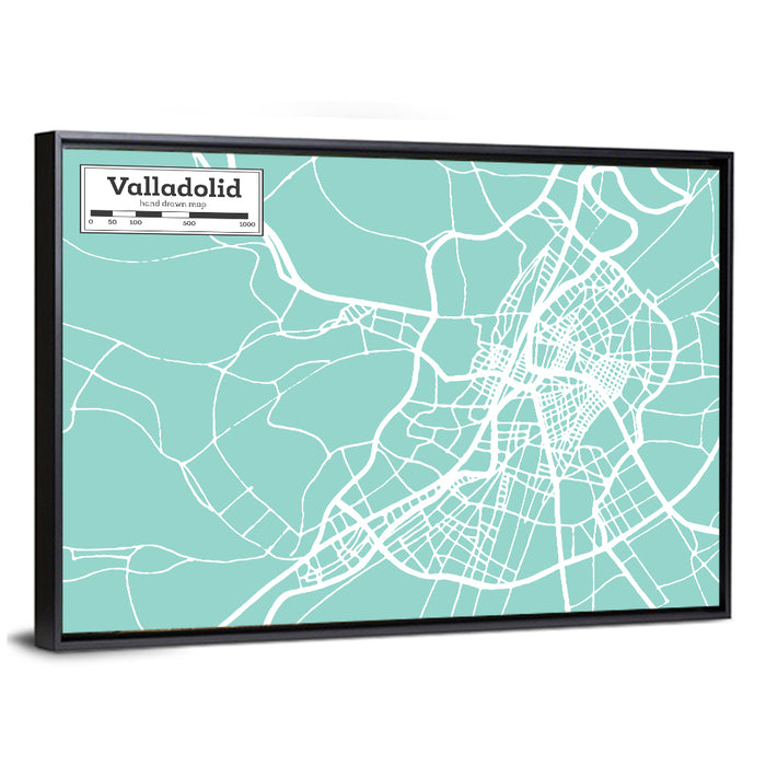 Valladolid Street Grid Map Wall Art as a framed canvas