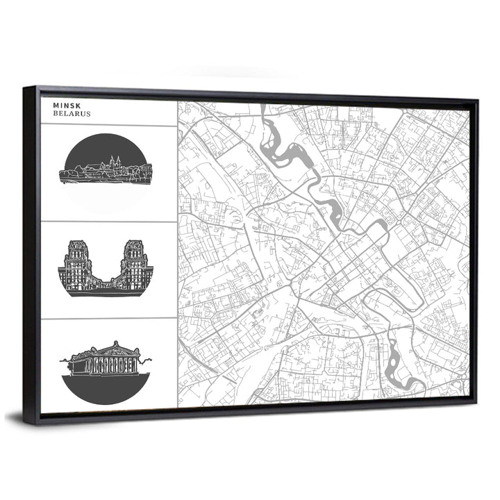 Minsk Map with Architectural Vignettes Wall Art