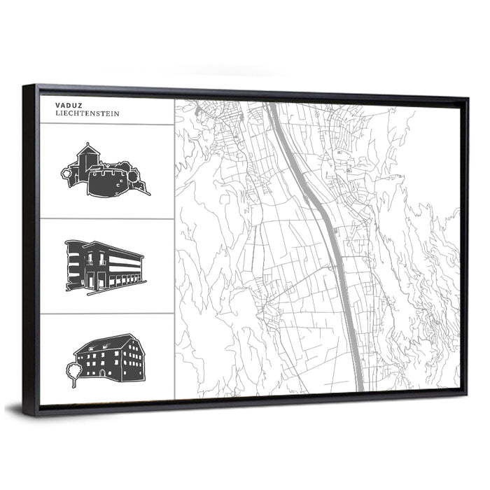 Vaduz Map with Castle Wall Art as a framed canvas