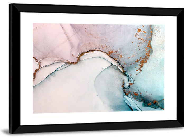 Blue Ink Wash with Gold Accents Wall Art as a framed print