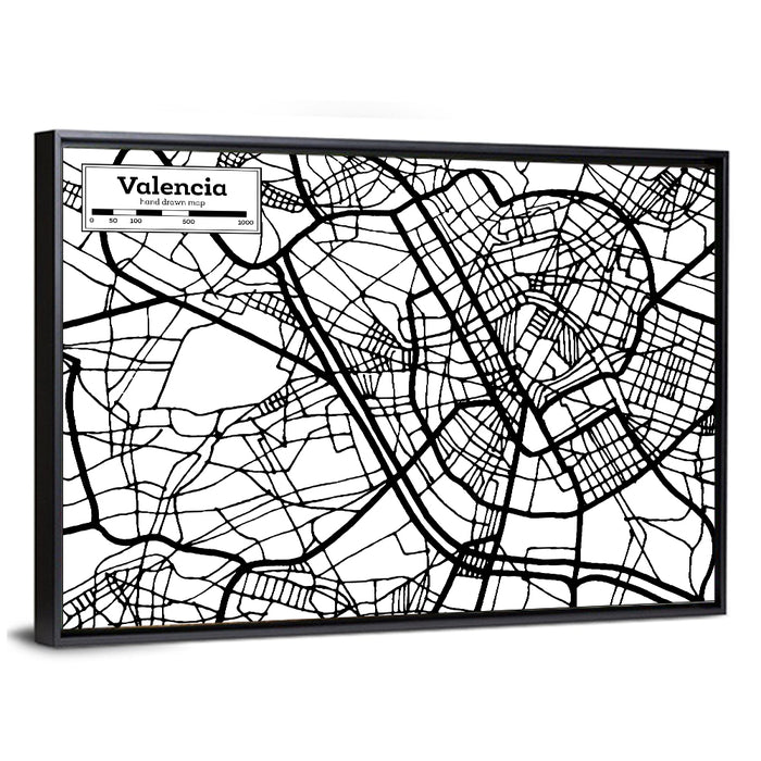 Valencia Street Network Map Wall Art as a framed canvas