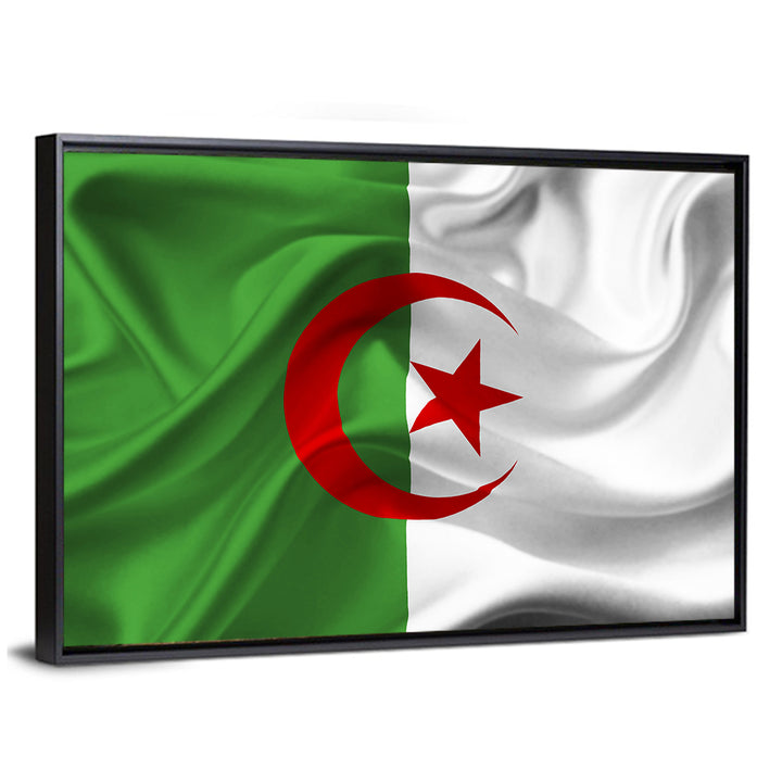 Waving Algerian Flag with Crescent and Star Wall Art