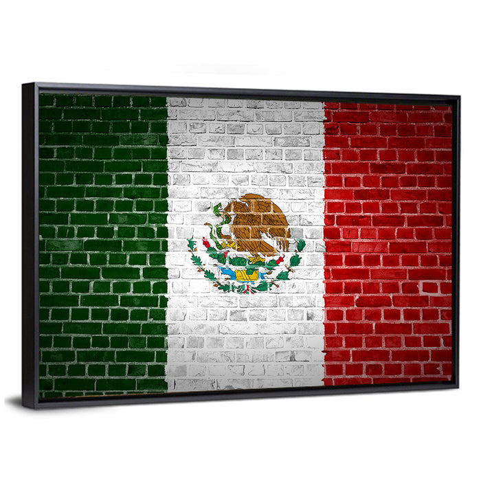 Weathered Mexico Flag with Coat of Arms Wall Art as a framed canvas