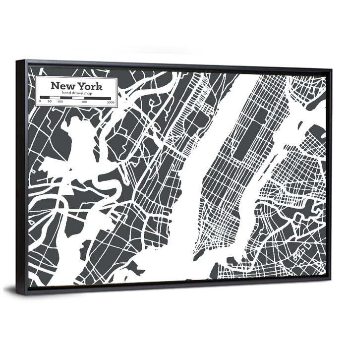 Manhattan Map, New York Wall Art as a framed canvas