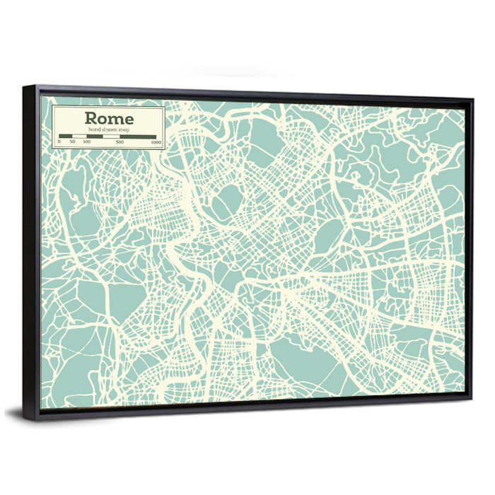 Minimalist Rome Map Wall Art as a framed canvas