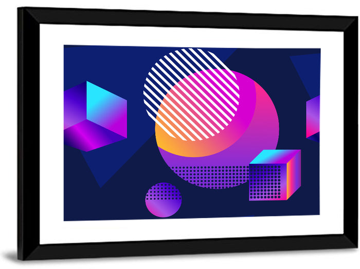 Isometric Shapes in Blue and Purple Wall Art as a framed print