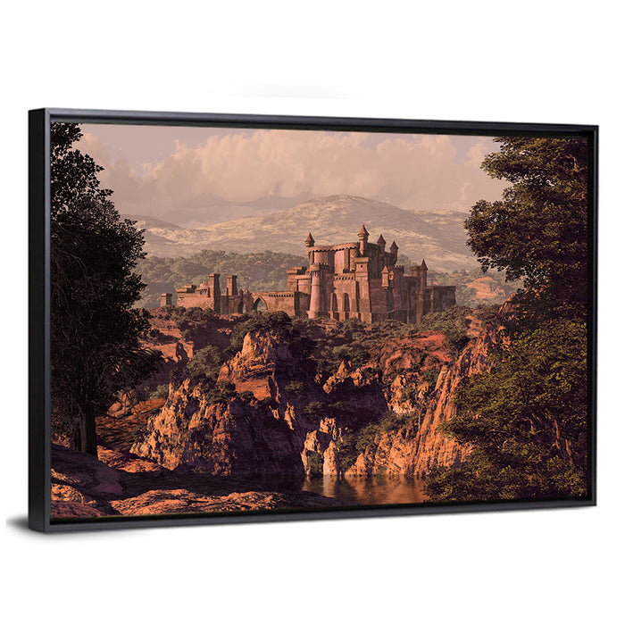 Medieval Castle at Golden Hour Wall Art as a framed canvas