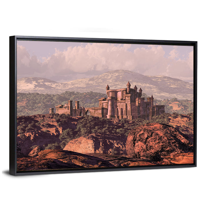 Medieval Fortress on Rocky Plateau Wall Art as a framed canvas