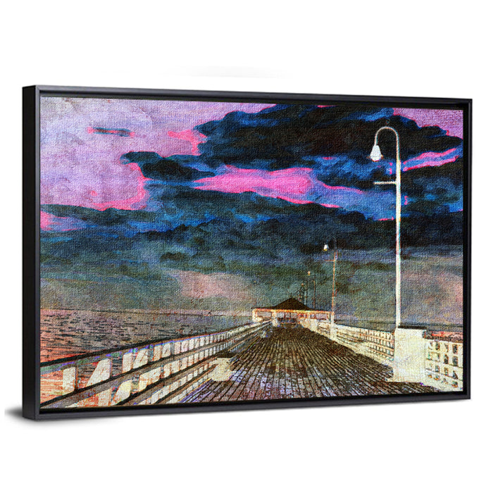 Wooden Beach Pier Wall Art as a framed canvas