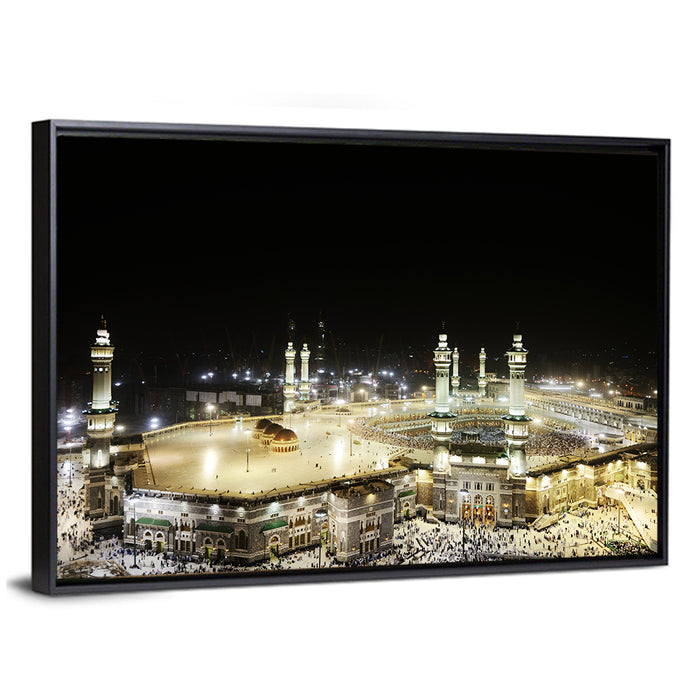 Masjid Al-haram at Night Wall Art as a framed canvas