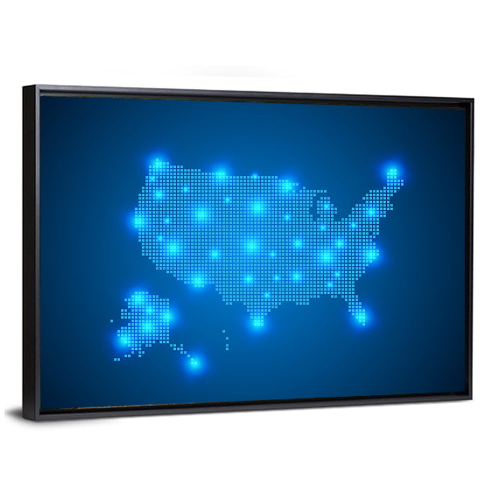 United States Digital Network Map Wall Art as a framed canvas