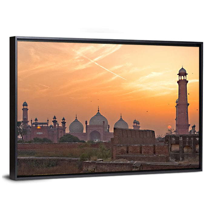 Badshahi Mosque at Golden Dusk Wall Art as a framed canvas