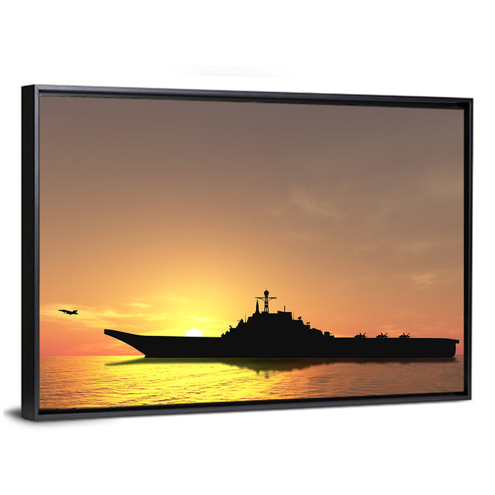 Aircraft Carrier at Sunset Wall Art as a framed canvas
