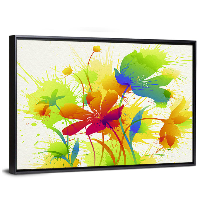 Vibrant Wildflower Watercolor Illustration Wall Art as a framed canvas