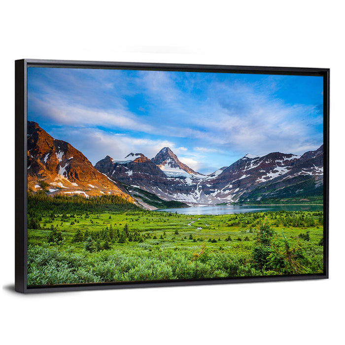 Mount Assiniboine Glacier and Magig Lake Wall Art as a framed canvas