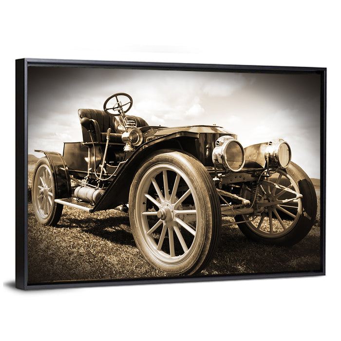 Sepia Vintage Roadster Side Profile Wall Art as a framed canvas